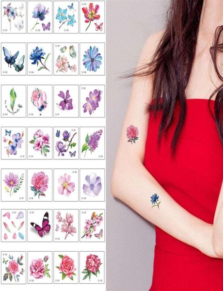 Petite fleur autocollant de tatouage beauté femme enfants mignon Lotus papillon Rose fleur conception temporaire corps Art tatouage pour bras mains cou 3630560