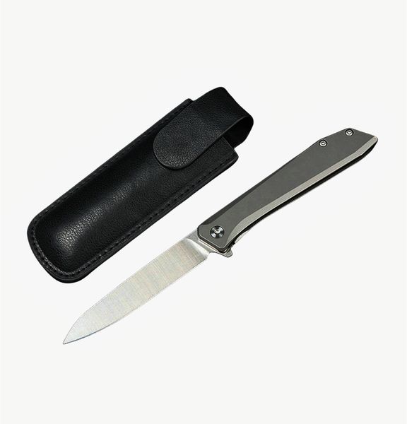 Petit couteau pliant D2 lame TC4, manche en alliage de titane, roulement à billes, couteaux de poche EDC d'extérieur, gaine en cuir