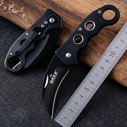 Petit couteau pliant couteau de camping portable multifonction en acier inoxydable couteau de poche extérieur EDC outil de coupe lames incurvées Karambit noir