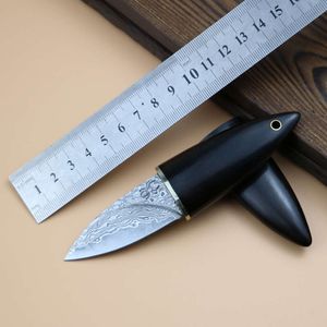 Kleine gesmede damascus stalen buiten camping draagbare pocket olijf rechte collection mes