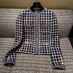 Kleine geur luxe ontwerper winterkleding dames vintage geruite tweed jack wollen jassen Koreaanse mode streetwear herfst 240312