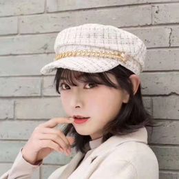 Kleine geurige windketting marineblauw dames herfst/winter Koreaanse editie trendy platte internet rode baret Britse achthoekige hoed
