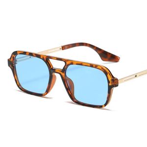 Lunettes de soleil carrées à petite monture pour femmes, marque de styliste, mode luxe, Vintage, creuses, léopard bleu