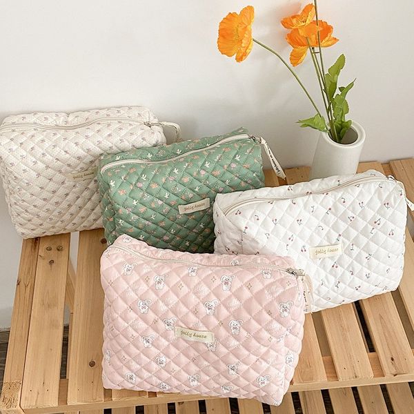 Petit sac cosmétique frais et mignon, sac de rangement cosmétique de grande capacité portable, sac de toilette, sac à couches floral