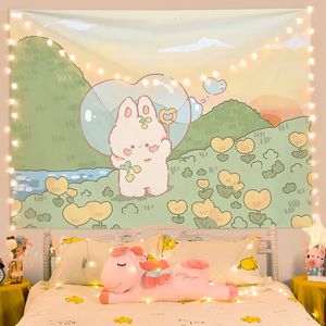 Tapiz pequeño y fresco para el hogar, fondo de tela colgante con dibujos animados de conejo pequeño y bonito, decoración para dormitorio, 240111