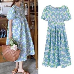 Small Fresh Maternity Dress Summer Corea Loose Madre Flenca Impresión Fuera de muñecas 240517