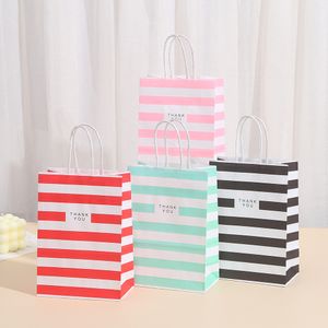 Pequeña bolsa de papel para envolver regalos con asas, lazo, cinta, raya, bolso, galletas, dulces, festivales, regalos, bolsas de embalaje, joyería, cumpleaños, boda, favores