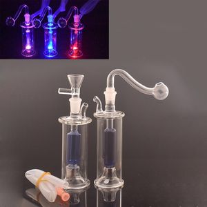 Petit brûleur à mazout en verre Bong Recycler Pipe à eau épaisse lueur dans l'obscurité Bongs de plate-forme pétrolière Dab avec tuyaux et tuyaux de brûleur à mazout mâles de 10 mm 2pcs