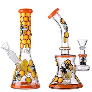 Hoofddeksel Bongs Glas Hookahs Bee Stijl Percolators Waterleidingen 14mm 18mm Vrouwelijke Gezamenlijke Rechte Buis Mini Olie DAB RIGS MET KOM