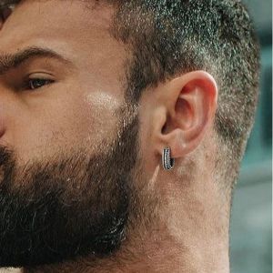 Pendientes de aro Huggie pequeños,Pendientes de aro gruesos vikingos,Pendientes de aro para hombre,Joyería retro con forma de círculo redondo para hombre de oro blanco de 14 quilates