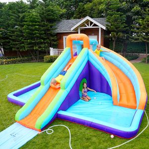 Pequeño tobogán inflable para la piscina Waterslide Park para niños en el patio trasero con trepaporos, treportes, toboganadas, juguete de billete para niñas, incluidos los juegos de fiesta de ventilador de aire, regalos
