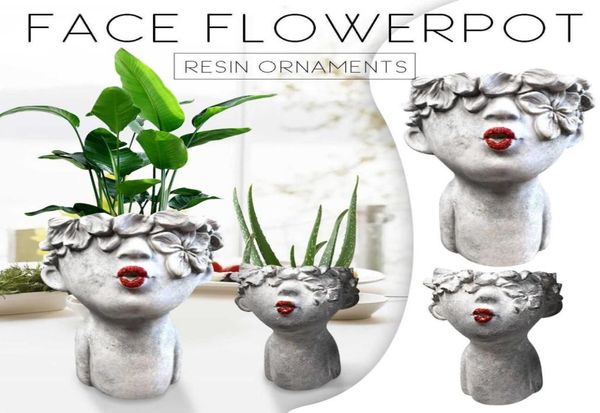 Petits baisers femmes Pots de fleurs lèvres peintes tête rouge Figurines jardinière mignon pot de fleurs cadeau décoration de la maison 2107128962004