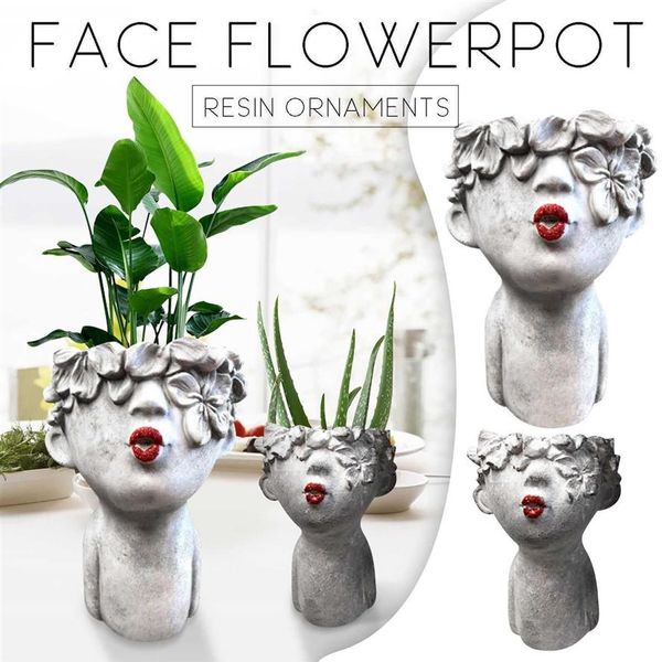 Macetas pequeñas para mujeres besándose, labios pintados, figuritas de cabeza roja, macetero de jardín, maceta bonita, regalo, decoración del hogar 210712266r