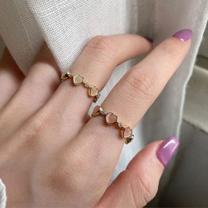 Kleine liefde hart ringen voor vrouwen elegante zoete mooie kleine ronde roze vinger ring Koreaanse dames charms sieraden geschenken y0420