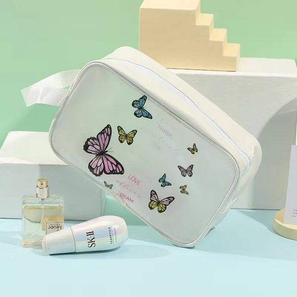 Bolsa de cosméticos de diseño de lujo pequeña, bolsa de lavado con estampado de mariposas, bolsa de almacenamiento de cosméticos portátil de varios estilos