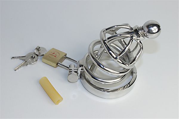 Petit mâle Chastity Cock Cage Sex Slave Penis Lock Dispositif anti-érection avec cathéter de sondage urétral amovible Sex toys les plus courts en solde