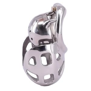 Jaula de pene masculina pequeña Anillo de pene de arco de acero inoxidable Dispositivos de castidad de metal con manga escrotal Bondage Gear Tubo uretral Juguetes sexuales para hombres