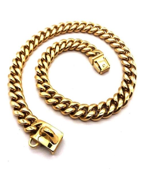 Petit moyen grand collier de chien en acier inoxydable 14mm collier de chien de compagnie collier P chaîne chaîne en or pour bouledogue français Pitbull 2107291917770
