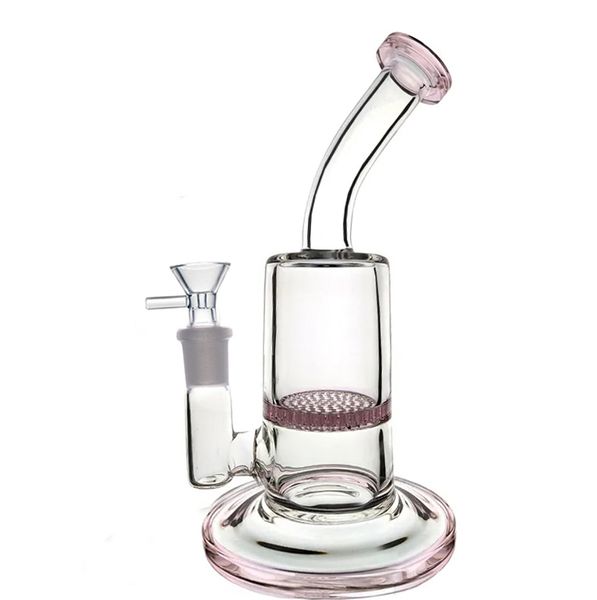 pequeño mini 6 pulgadas de alto 14 mm hembra cachimba Bong de vidrio pipa para fumar con panal y protección contra salpicaduras dab plataforma petrolera bong con tubo de quemador de aceite de vidrio macho de 14 mm