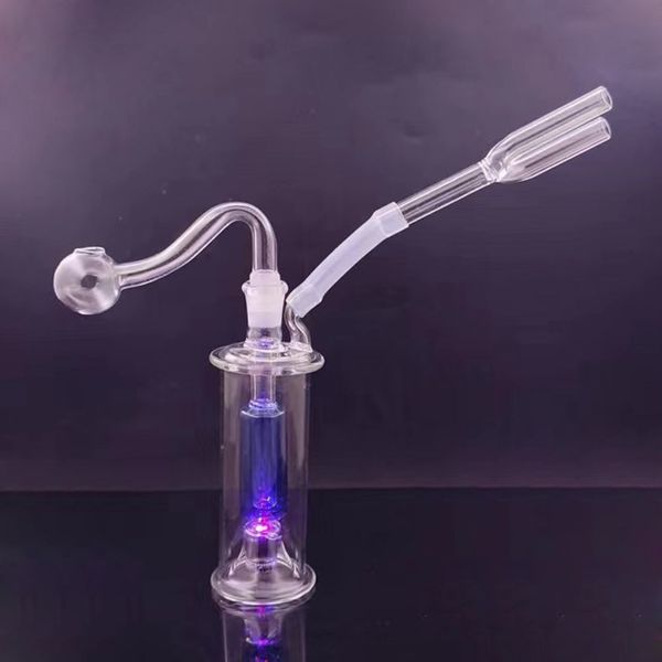 Pequeño Mini Hookah Glass Oil Burner Bong con Matrix Perc Luz LED Pipa de agua para fumar con rapé Snorter Sniffer Recycler Ice Catcher Bong con recipiente de aceite macho de 10 mm