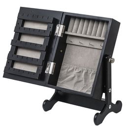 Small Mirror Jewelry Cabinet Organizer Armoire Rangement Box comptoir avec support noir