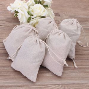 Petits sacs-cadeaux en mousseline avec cordon de serrage Coton Lin Pochettes à bijoux vintage Boîte d'emballage Porte-bonheur de mariage Plusieurs tailles Sacs en jute C231x