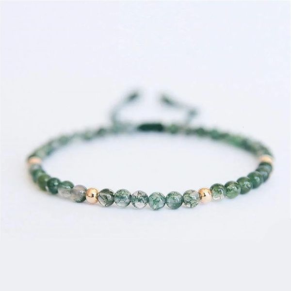 Petite agate natural Bracelets perlées en pierre méditation de couleur verte guérison équilibre bracelet mince tissé bijoux de bijoux 240402