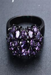 Small Oval Purple Crystal Zircon Star Flower Sings For Women Men Men Vintage Black Gol Multicolore Stone Ring Femme Bijoux de mariage 7464874