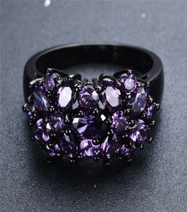Small Oval Purple Crystal Zircon Star Flower Sings For Women Men Men Vintage Black Gol Multicolore Stone Ring Femme Bijoux de mariage 5559344