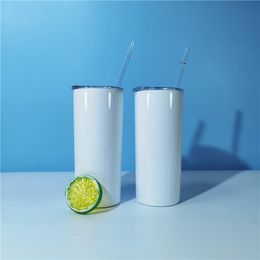 Small Pack 12pcs 15oz sublimatietumblers met heldere rietjes rechte tuimelaar roestvrij staal blanco witte dubbele wand vacuüm geïsoleerde reisbekers b6