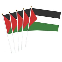 Small Palestine Flag 14x21cm Portable Mands Bannière palestinienne Polyestin Polyester Fade-résistance Plastic Flagpole pour les événements 240426