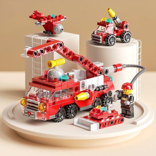 Small particule mini camion de pompiers Série de voitures de police pour enfants Puzzle Toys Military Building Blocs Boy Assembly