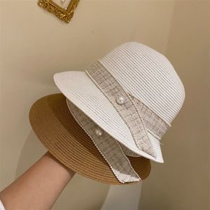 Kleine parel Franse strohoeden vrouwelijke zonnescherm zonnebrandcrème visser hoed UV bescherming zomer opvouwbare caps