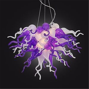 Petite lampe à suspension couleur violet et blanc 100% verre soufflé à la bouche lustre d'hôtel éclairage fête de vacances décoration artistique 20 pouces