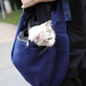 Petit animal de compagnie respirant maille une épaule diagonale sac Portable sac à dos de voyage pour chat chien sac à main chiot chaton 211120