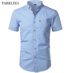 Kleine Plaid Shirt Mannen Zomer Korte Mouw Katoen Heren Overhemden Casual Button Down Chemise Homme Camisa Masculina XXXL 210705