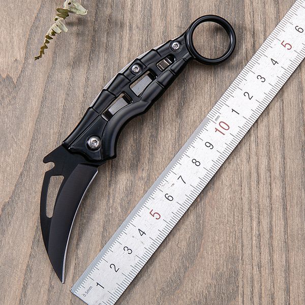 Petit couteau pliant portable Petit couteau de camping Multi fonction Couteau de poche en acier inoxydable Couteau d'extérieur EDC Outil Cutter Lames incurvées noires Karambit