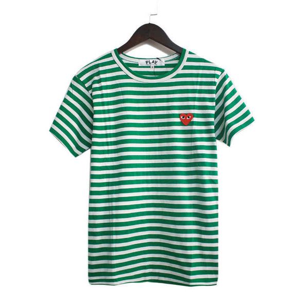 T-shirt à rayures brodées petit coeur rouge Play vert rose bleu tricolore manches courtes pur coton t
