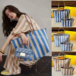 Small Roll Reversible Shopper à Pequin Sac à vide en tissu à rayures et jaunes Blue Blue Blue Ble