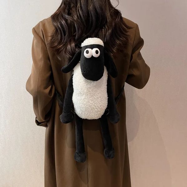 Petit sac à dos en peluche de mouton, mignon sac à dos de poupée de dessin animé, tout portable, sac de personnalité pour fille