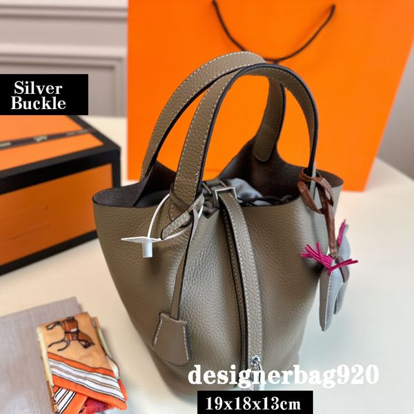 Bolso de hombro pequeño Bolsos de diseñador Bolso estilo cubo de cuero genuino Hebilla dorada o plateada Correa gruesa Bolsos de mano de marca Bolsos de marca Bolsos de diseñador