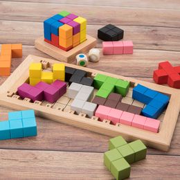 Teasers de cerebro de tamaño pequeño Montessori Madera Jigsaw Puzzle Cube Logic Thinking Training Toys Educational