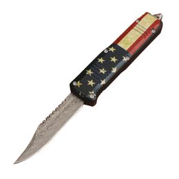 Petite taille C07 Couteau tactique automatique Damas Damas Steel Hell Blade Zn-Al Gandage Edc Pocket Knife Outdoor Camping Randonnée Couteaux de survie avec sac en nylon