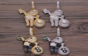 Klein formaat hoogwaardige koper CZ Stones Cartoon Men Money Bag ketting Hip Hop hanger sieraden bling bling iced out cn199 y12208926815