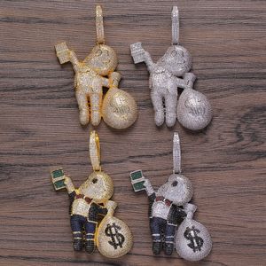 Klein formaat hoogwaardige messing CZ stenen Cartoon mannen geldtas ketting hiphop hanger sieraden bling bling iced out cn199 y1220 295U