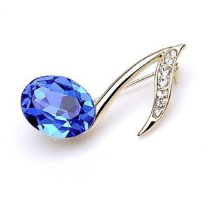 Kleine formaat pinnen Gold Plated Stregestone Crystal en Royal Blue Glass Stone Music Note Small Pin Brooch2240787