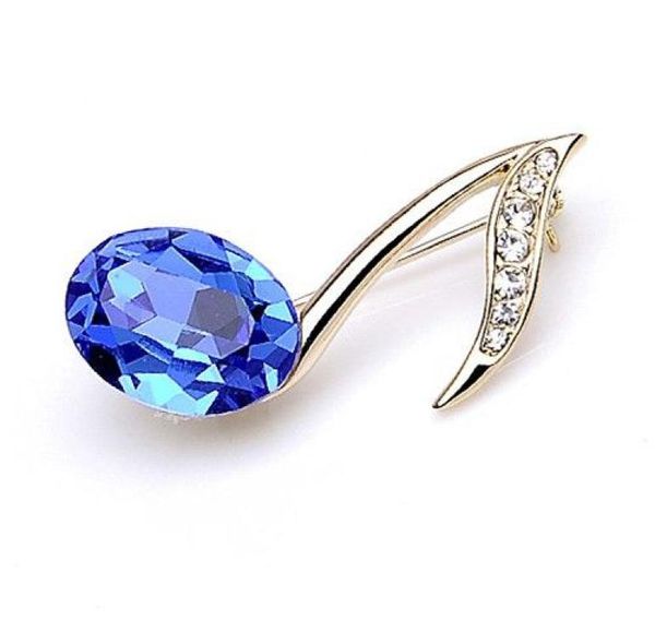 Petites épingles en orage d'or en cristal et en verre de verre bleu royal Note de musique petite broche Brooch2862016