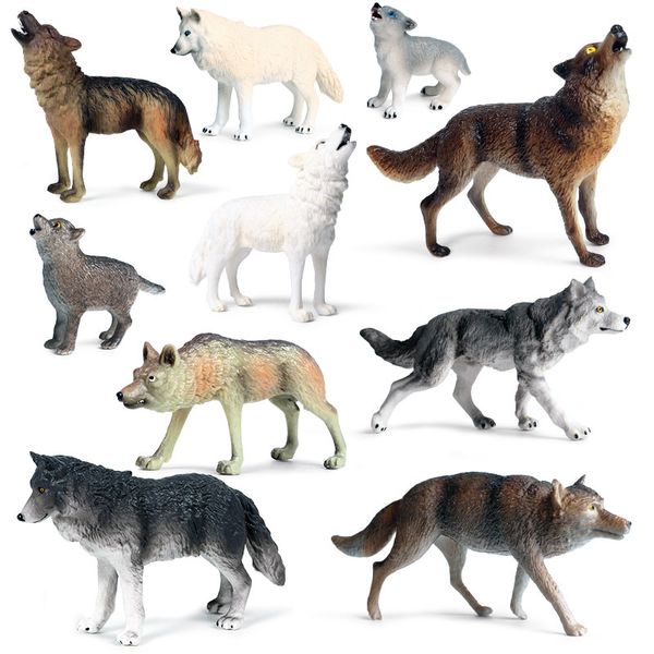 Figurines d'action de loup de simulation de petite taille, figurines en PVC, jouets de collection, figurines d'animaux sauvages, jouets cognitifs pour enfants, cadeau C0220