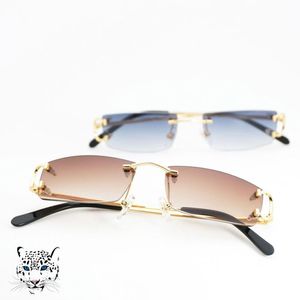 Gafas de sol cuadradas sin montura de tamaño pequeño para hombres y mujeres con decoración en C, montura de alambre, gafas de lujo unisex para viajes en verano al aire libre, 300o