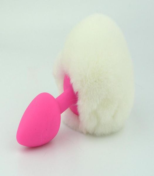 Queue de lapin blanche de petite taille, Plug Anal en Silicone rose, jouet sexuel, perles de queue de renard, Plug Anal pour Cosplay, jeu adulte 7942021